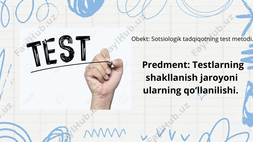 hga, olchashga, aniqlashga yordam beradi. ular shaxsni organish shkalalari, sorovnomalari va bilim jarayonlarini olchash, baholash, ozini ozi baholashga yonaltirilgan boladi. shuningdek, subyektivlikni aks ettiruvchi tekstlar tizimini ham qamrab oladi. bilim, konikma va malakalarni egallaganlik darajasini aniq-lashga qaratilgan diagnostik metodlardan biri maqsadga (yutuqqa) erishuv testlari yoki pedagogik testlar deb nomlanadi; bu tur hara-kat testlari (mexanizmlar, materiallar, instrument kabilardan foydalanishga moljallangan), yozma testlar (maxsus blankalardagi savollardan bitta togrisini topishga yoki rasmdan muhim tomonini ajratishga yonaltirilgan), ogzaki testlar (savollar tizimi umumiy galim va kasb talimida tayyorgarlik darajasini aniklaydi). mezonga moljallangan (kriterial oriyentirlangan) testlartek-shiriluvchidan egallagan va kasbiy topshiriqlarni bajarish uchun yetarli yoki yetarli emasligini aniqlashga moljallangandir. mezon (kriteriya) sifatida muayyan bilimlar tizimi mavjud yoki mavjud emasligi xizmat qiladi. mezonning yaratilishi uning mantiqiy-psixologik tuzilishini taxlil qilish asosida quriladi. bunda me-todika bilan mezonning psixologik mutanosibligi, relevantligi oldindan hisobga olinishi lozim. testlarning turlari ob'ektiv, proyektiv testlar. bu bo'linish ma'lum darajada to'g'ridan-to'g'ri va bilvosita testlarga bo'linish bilan mos …