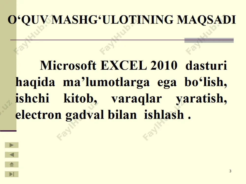 microsoft excel elektron jadvallar protsessori bilan tanishuv - Page 3