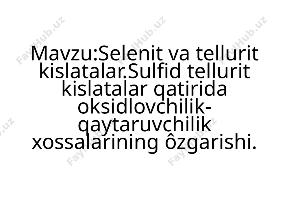 birikmalari. selenning seo, seo2 va seo3 tarkibli oksidlari mavjud. selen (ii) oksid seo faqat yuqori tralarda bug' holatida barqaror. selen(iv)oksid seo2 — oq rangli yaltiroq tetragonal panjarali kristall modda. zichligi 3,954 g/sm³, sublimatsiyalanadi, uni faqat kavsharlangan idishlardagina suyuklantirish mumkin (suyuqlanish temperaturasi 340—390°). selen (vi) oksid seo3 ning suyuqlanish temperaturasi 118,5°. atmosfera bosimida 185°da parchalanadi. selenat kislota h2se04 ni degidratlash yo'li bilan olinadi. suvda erib, n28eo4hosil qiladi. kimyoviy jihatdan juda faol, kuchli oksidlovchi: oltingugurtni so gacha; qizil fosforni r2o5 gacha oksidlaydi. selen galogenlar bilan reaksiyaga kirishib sef6, sef4 secl4 sebr4 se2cl2 va boshqa birikmalar hosil qiladi. selenning eng ajoyib xususiyati shundaki, yorug'lik nuri taʼsirida uning elektr o'tkazuvchanligi keskin o'zgaradi. selen metallmaslar jumlasiga kiradi; kimyoviy xossalariga ko'ra, oltingugurtga o'xshash, lekin faolligi oltingugurtnikidan past. selen o'z birikmalarida, asosan, —2, +2, +4 va +6 valentli. selen sulfat kislota va sellyulozaqog'oz zavodlarining "balchiklaridan" va misni elektroliz yo'li bilan tozalashda elektrolizyor tubiga cho'kadigan "balchikdan" olinadi.selen ning …
