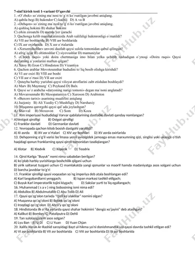7-sinf kirish testi 1-variant — DOC