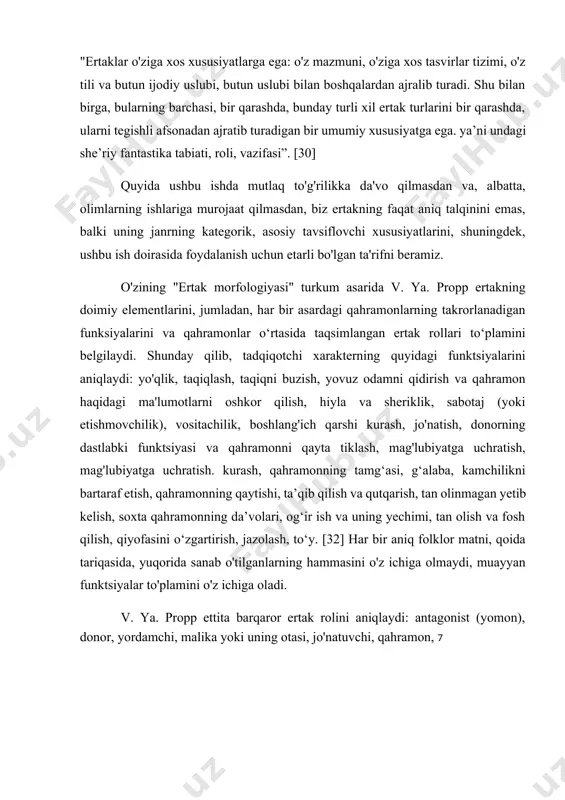 y umumlashtirishning yuqori darajasida va keng tiplashdan foydalanishdadir. ertaklarda biz ma'lum bir ijtimoiy qatlamning o'ziga xos vakillaridan emas, balki muayyan odamlarga xos bo'lgan eng xarakterli, hayratlanarli va taniqli xususiyatlarni aks ettiruvchi tasvirlarni ko'ramiz. asosan, ertaklarda turli ijtimoiy qatlam vakillariga nisbatan ko‘pincha birdek qo‘llanilishi mumkin bo‘lgan xulq-atvor namunalari tasvirlangan: zodagon ham, oddiy dehqon ham ahmoq va dangasa, shahzodalar ham, o‘g‘rilar ham ayyor bo‘lishi mumkin. ammo shuni ta'kidlash kerakki, vaqt o'tishi bilan bu modellar, bu ertak turlari tobora batafsilroq bo'lib, nihoyat, aniq haqiqiy odamlar hayvonlarning tasvirlari orqasida yashirinishni boshladilar. 2.chet el mualliflari asarlaridagi ertaklar evropa adabiy ertakining xususiyatlari ko'p jihatdan jahon ertaklari bilan mos keladi. ishonch bilan umummadaniy va xalqaro deb atash mumkin bo'lgan adabiy ertakning aniqlovchi, kategorik xususiyatlari ushbu ishda avvalroq sanab o'tilgan. evropa ertaklarining o'ziga xos xususiyatlaridan biri, shubhasiz, an'anaviy folklor syujetlarini talqin qilishda ochiq erkinlik bilan bog'liq bo'lishi mumkin. ko'pincha, folklor materialini qayta ishlashda shoirlar muayyan sharoitlarga mos ravishda …