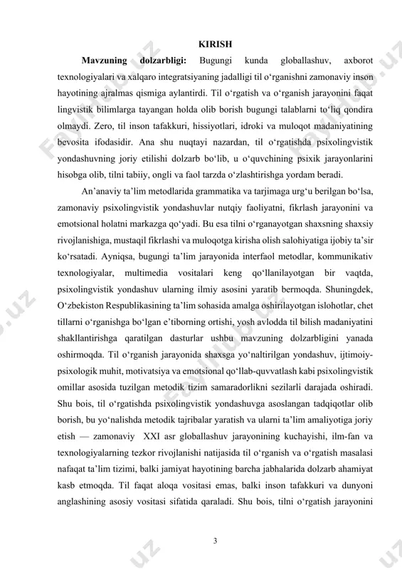 iyasi, qiziqishi, o‘z-o‘zini anglash darajasi va ijtimoiy ehtiyojlari hisobga olinganda, o‘zlashtirish darajasi yuqori bo‘lishi aniqlangan. psixolingvistik yondashuv shundan iboratki, u til o‘rgatish jarayonini faqat ma’lumot yetkazish emas, balki o‘quvchi ongida til orqali fikrni shakllantirish, uni mustahkamlash va erkin ifoda etishga imkon beradi. bugungi kunda til o‘rgatish metodikasida kommunikativ yondashuv, interfaol ta’lim usullari, role-play (rolli o‘yinlar), brainstorming (fikrlar bo‘roni), klasterlar tuzish kabi metodlar keng qo‘llanmoqda. bularning barchasi o‘zining asosini psixolingvistik yondashuvlardan oladi. chunki har bir metodda o‘quvchining faol fikrlashi, nutqiy faoliyati va mustaqil muloqotga kirisha olish qobiliyati markazda turadi. psixolingvistik tadqiqotlar shuni ko‘rsatadiki, til o‘rganish faqat bilim olish jarayoni emas, balki tafakkur va nutqni o‘stirish, yangi nutqiy tajribani shakllantirish, o‘zini ifoda etish imkoniyatlarini kengaytirish jarayonidir. shu bois, til o‘rgatishda emotsional-psixologik muhit yaratish, o‘quvchilarda ijobiy motivatsiya va tilga nisbatan ishonch hosil qilish muhim ahamiyat kasb etadi. amaliy tajribalar shuni ko‘rsatadiki, til o‘rganish jarayonida faqat grammatika va lug‘at o‘rgatish emas, balki muloqotga asoslangan …