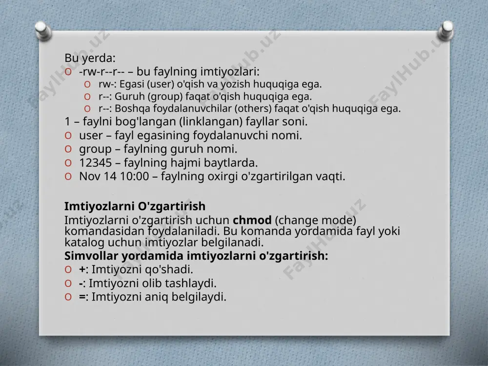linux daimtiyozlar turlari va fayl va katalog boshqarish tartibi - Page 4