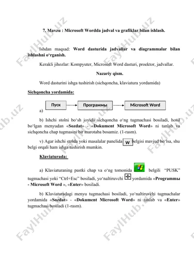 microsoft wordda jadval va grafiklar bilan ishlash — DOCX