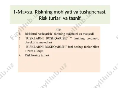 risklarni boshqarish — PPTX