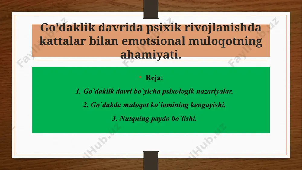 qo`zg`atuvchisiga qarashi, 41 sekunddan 78 sekundgacha, harakatdagi insonga e`tibor berishi 49 sekunddan 186 sekundgacha ortgan. tajribada go`dakning harakatlanayotgan odamga diqqatni to`plab turishi to`rt marotaba ortgani aniqlangan. harakatning psixologik xususiyatlari va mexanizmlarini qator tajribalar asosida o`rgangan olimlardan d.b.elkoninning ishonch bilan ta`kidlashicha 2-3 haftalik go`dakda ko`z konvergentsiyasi vujudga kelsa ham, o`z nigohini turli jismlarga qaratib turish jarayoni qiyin kechadi, hayotining 3-5 haftalarida esa uning nigohi oz fursat bo`lsada, muayyan ob`ektga to`plana boshlaydi. 4-5 haftalik go`dakda 1-1,5 metr naridagi jismlarni kuzatish ko`nikmasi hosil bo`ladi. ikki oylik bola 2-4 metr uzoqlikdagi narsani kuzatishni o`rganadi, u uch oyligida 4-7 metr oraliqdagi jismlarni ham payqay oladi, nihoyat, 6-10 haftalik go`dak hatto, aylanayotgan predmetning harakatini idrok qilish imkoniyatiga ega bo`ladi. keyinchalik hissiy organlarining ko`z bilan funktsional aloqalar o`rnatish qaror topadi. go`dak to`rt oyligida uning jismga tikilish va uni tomosha qilishi nisbatan barqaror bo`ladi. katta yoshli kishilar tovushiga taqlid qilib, go`dakni qurshab turgan odamlar nutqini idrok qilinishi tom …