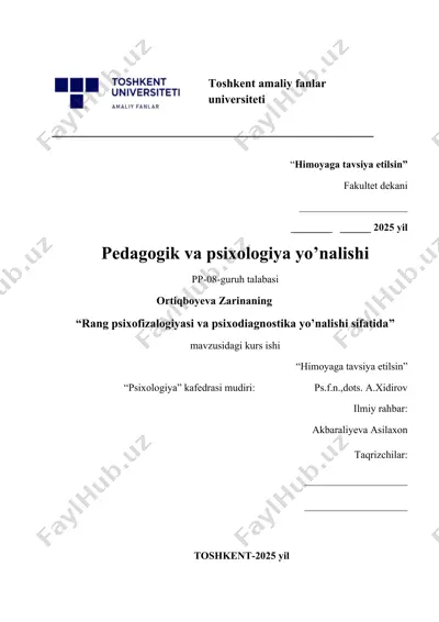 rang psixofizalogiyasi va psixodiagnostika yo’nalishi sifatida — DOCX