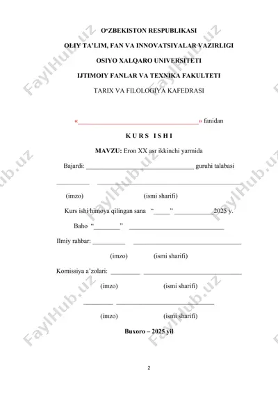 kurs ishi "eron xx asr ikkinchi yarmida" — DOCX