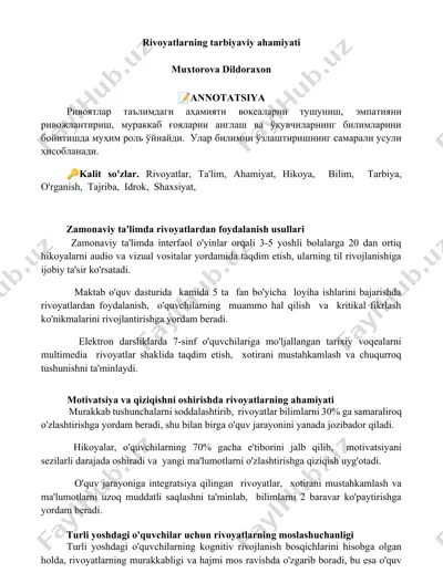rivoyatlarning tarbiyaviy ahamiyati — DOCX