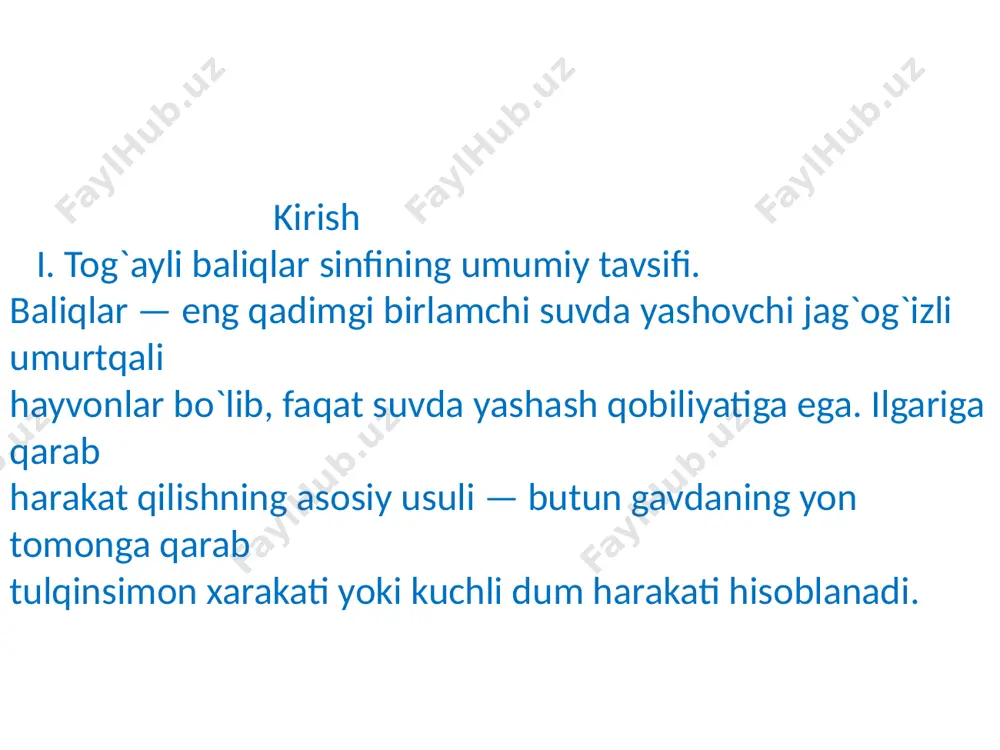 bunday dum suzgich qanoti geteroserkal dum deyiladi. gavdaning oldingi yon tomoniga gorizontal joylashgan juft ko`krak suzgich qanoti, orqa qismining qorin suzgich qanoti joylashadi. erkaklarining qorin suzgich qanotlarini bir qismi o`zgarib, ko`pulyativ organga aylanadi. orqasining keyingi tomonida toq orqa suzgich qanoti joylashgan. qorin suzgich qanotining orqa tomonida toq orqa suzgich qanoti bo`ladi. og`iz teshigi boshning ostki tomonida ko`ndalang joylashadi. og`izninig ustki tomonida bir juft burun teshigi bor. teri qoplagichlari. epidermisi ko`p qavatli bo`lib, bir hujayrali bezlarga boy, chin teri tolali biriktiruvchi to`qimadan tuzilgan. terisi plakoid tangacha bilan qoplangan. bu tangacha plastinka shaklida chin terida joylashgan. tangacha suyakka yaqin dentin degan moddadan tuzilgan, konusi esa maxsus emal moddasi bilan qoplangan. plakoid tangachalar jag’ga o`tar ekan, chin tishlarga aylanadi. bosh bilan tananing ikki yon tomonida yon chiziq sezuv organi bor. tangachalari koriumda rivojlanib, boshqa umurtqalilar tishining dentiniga yaqin bo’lgan suyak modda-osteodentindan hosil bo’ladi. ular baliqning butun tanasini qoplaydi va og’iz teshigining chetlari bo’ylab …