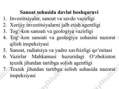 sanoat sohasida davlat boshqaruvi — PPTX