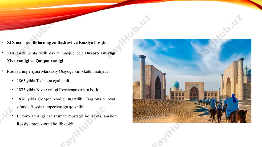 klar davri, mustamlakachilik va sovet tajribasi, mustaqillik va yangi o‘zbekiston bosqichi — bularning barchasi bugungi davlatchiligimizni shakllantirishda muhim o‘rin tutadi. yangi o‘zbekiston davri esa inson qadri, adolat va taraqqiyotga asoslangan zamonaviy davlat qurish jarayonining amaliy bosqichi hisoblanadi. image2.png image3.jpeg image4.png image5.jpeg image6.png image7.jpeg image1.png /docprops/thumbnail.jpeg