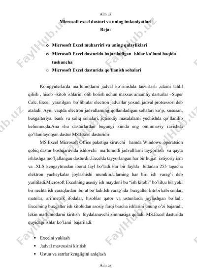 microsoft excel dasturi va uning imkoniyatlari — DOC