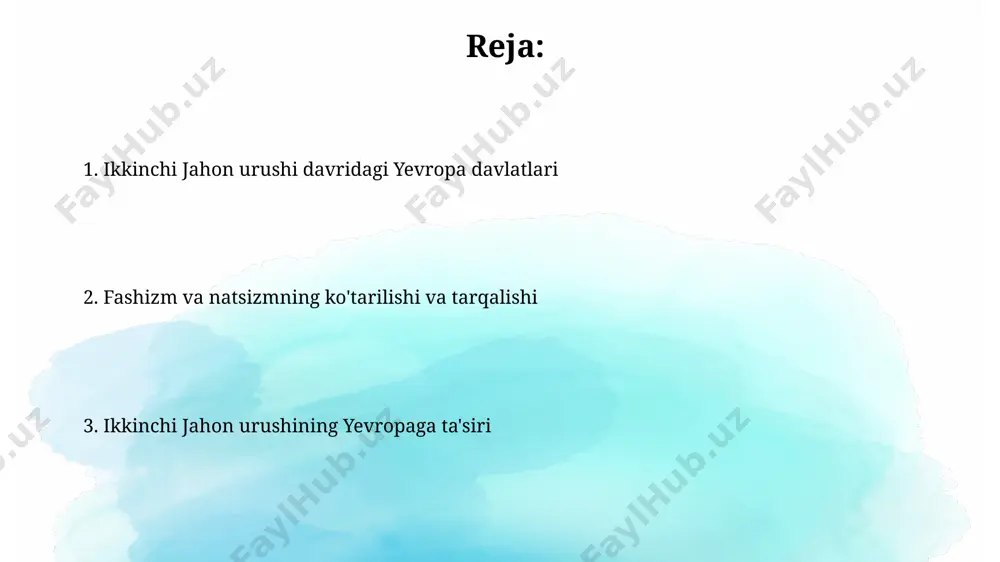 , ularning ko'pchiligi frantsiya, yugoslaviya va gretsiya kabi mamlakatlarda joylashgan edi. g'arbiy yevropaning bosib olinishi belgiya va niderlandiya kabi davlatlar germaniyaning tezkor hujumi oldida zaif qarshilik koʻrsatib, bir necha kun ichida taslim boʻlishdi, bu esa gʻarbiy yevropaning tezkor qulashiga olib keldi. 1940-yil iyun oyida germaniya qoʻshinlari frantsiyani 6 hafta ichida bosib oldi, bu tezkor blitzkrieg strategiyasi natijasi boʻlib, parij shahri ham egallab olindi. urushning oqibatlari va yevropaning qayta qurish davri sharqiy yevropaning ko‘plab mamlakatlari, masalan, chexoslovakiya va bolgariya, sovet ittifoqi ta'siriga tushib qoldi va kommunistik rejimlar o‘rnatildi, bu esa mintaqaning siyosiy va iqtisodiy tuzilishini o‘zgartirdi. ikkinchi jahon urushi yevropada 50 milliondan ortiq odamning halok bo‘lishiga, shu jumladan, polsha va sovet ittifoqining katta hududlarining vayron bo‘lishiga olib keldi. germaniyaning yevropaga bosqini 1941-yil iyun oyida barbarossa operasiyasi boshlanib, germaniya sovet ittifoqiga hujum qildi, bu esa sharqiy yevropada keng ko'lamli urushga olib keldi va millionlab odamlarning halok bo'lishiga sabab bo'ldi. germaniyaning polshaga 1939-yil …