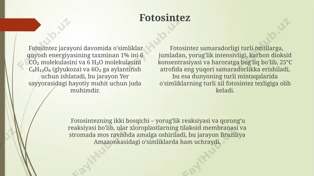 roton gradienti, atp sintaz fermenti yordamida 32-34 atp molekulalarining hosil boʻlishiga olib keladi, bu esa hujayra uchun energiya manbai hisoblanadi. elektron transport zanjiri jarayonida kislorod yakuniy elektron akseptori vazifasini oʻtaydi va suv (h₂o) hosil boʻladi. bu jarayonning buzilishi, masalan, sitoxrom c oksidazining faoliyatining pasayishi, turli xil kasalliklarga, jumladan, 1-turdagi diabetga olib kelishi mumkin. glikoliz glikolis jarayoni 10 ta fermentning ishtiroki bilan sitoplazmada sodir bo'lib, bir molekula glyukoza 2 molekula piruvat kislotasiga aylanadi va 2 atp molekulasi hosil bo'ladi. glikolisning regulyatsiyasi, asosan, glyukoza darajasi va energiya zaxiralarining miqdori bilan bog'liq bo'lib, allosterik fermentlar, masalan, fosfofruktokinaza-1, bu jarayonda muhim rol o'ynaydi. anaerob sharoitlarda, masalan, mushak hujayralarida, glikolis natijasida hosil bo'lgan piruvat sut kislotasiga aylanadi va bu jarayon 2 molekula nadh hosil qiladi. energiya manbalari namangan viloyatida joylashgan geslar yiliga o'rtacha 5 milliard kvt/soat elektr energiyasi ishlab chiqaradi, bu esa viloyatning energiya ehtiyojining 30% ini qondiradi. o'zbekistonning quyoshli hududlarida, masalan, qoraqalpog'iston respublikasida, quyosh …