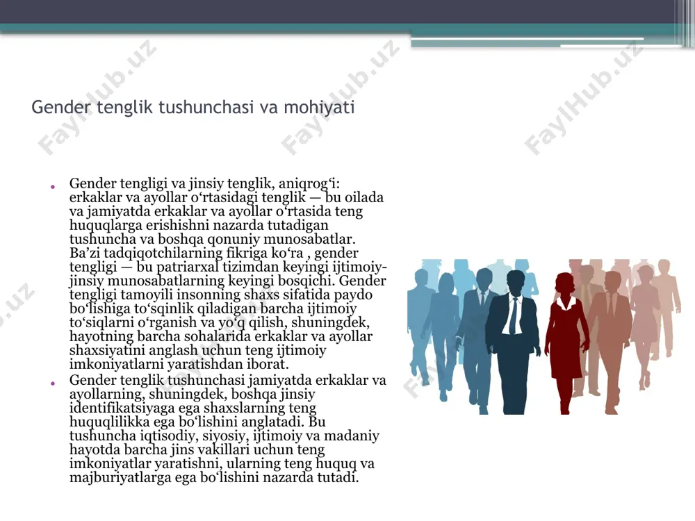 matematika kabi fanlardan yosh yigitlarni tobora ortda qoldirishlariga qaramay, ish topa olmaydilar. hatto ish topishga muvaffaq boʻlganlar ham har doim ham ijtimoiy ishonchsizlik tufayli oʻzlarini ishonchli his qila olmaydilar. ushbu masala rivojlanayotgan mamlakatlarda ayniqsa dolzarb boʻlib, ularda ayollarning 75 foiz ish oʻrinlari, ish beruvchi tomonidan qonuniy majburiyatlari himoyalanmaganini tashkil etadi. bmt va gender tengligi hisobotda taʼkidlanganidek, rivojlangan mamlakatlarda gender tengligi holati ham ideal darajadan uzoq emas. masalan, shvetsiya va fransiyada ayollar erkaklarnikiga nisbatan maoshlaridagi farq 31 foizga kam, germaniyada 49 foizga kamroq, turkiyada esa 75 foizga teng. hisobot mualliflarining fikriga koʻra, gender tengsizligiga qarshi kurashning asosiy choralari butun dunyo boʻylab ayollarni yaxshi ish joylari bilan taʼminlash huquqi kerak. jins bo’yicha bilvosita va bevosita kamsitish jins bo‘yicha bilvosita va bevosita kamsitish – bu gender tenglikka qarshi harakat bo‘lib, shaxsning jinsi sababli unga nisbatan nohaq munosabatda bo‘lish yoki teng huquq va imkoniyatlardan mahrum qilishni anglatadi. bu tushunchalarni yaxshiroq tushunish uchun ularning turlarini …