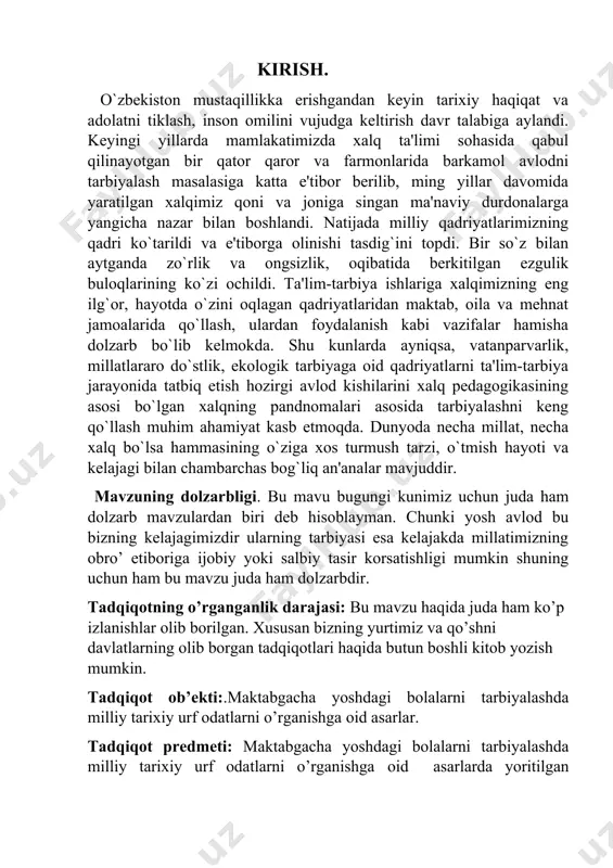 a’kidlash lozimki, eng qadimgi tarbiya haqidagi fikrlar bizgacha bevosita yetib kelmagan. bu fikrlar insonning shakllanishida moddiy va ma’naviy madaniyatning yillar davomida rivojlanishi natijasidan dalolat beradi. shuning uchun ham har bir davrda yashab ijod etgan mutafakkir allomalarimiz „tarbiya“ so‘zini turlicha izohlaganlar. tarbiya — arabcha so‘zdan olingan bo‘lib, parvarish qilmoq, ta’lim bermoq, o‘rganish, odob o‘rgatish, mehribonlik ko‘rsatish, himoya qilish singari ma’nolarni anglatadi. bu o‘rinda tarbiyaviy manba sifatida zardushtiylik dinining muqaddas kitobi bo‘lmish „avesto“ katta ahamiyatga ega. „avesto“da insonning barkamol bo‘lib yetishishida uning so‘zi, fikri, ishi birligiga katta e’tibor berilgan. bu axloqiy uchlik eng qadimgi davrlardan boshlab, undan keyin yaratilgan barcha ma’rifiy asarlarga asos bo‘lgan, desak, xato qilmagan bo‘lamiz. mana shunga asosan, „avesto“ning eng asosiy manbasi bo‘lgan zardushtiylik to‘g‘risida so‘z borganda u to‘g‘rilik bilan yashash va axloqiy unsurlarga asoslanganligini ta’kidlash lozim. ayniqsa, „avesto“da inson tarbiyasiga, insonlarning jamiyatda tutgan o‘rniga munosabati to‘liq yoritilgan. zardusht ta’limotida tarbiya haqida quyidagicha fikr bildirilgan. „tarbiya — hayotning eng …
