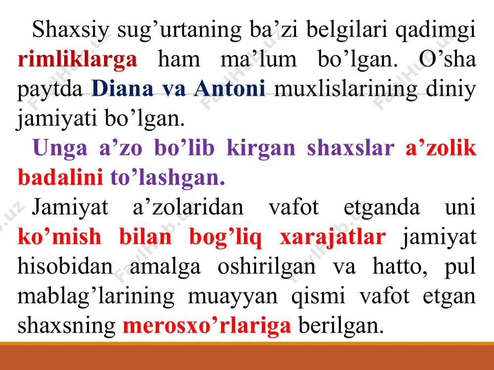 oiy harakatlar natijasida ro’y berishi. quyidagi hodisalarni ro’y berishi oqibatida sug’urtalangan shaxsning hayoti va sog’lig’iga shikast etkazilsa yoxud o’limga olib kelsa sug’urta summasi to’lanmaydi: o’zbekistonda sug’urtaning rivojlanish xususiyatlari o‘zbekistonda sug‘urta bozori jadal rivojlanib, iqtisodiy munosabatlarning barcha yangi sohalarini qamrab olmoqda. mamlakatimiz rahbariyati tomonidan sug‘urta biznesini yuritish bo‘yicha xalqaro standartlarga mos keng ko‘lamli sug‘urta xizmatlarini taqdim etadigan sug‘urta tizimini shakllantirish borasida amalga oshirilayotgan chora-tadbirlar bunda muhim omil bo‘layotir. mamlakatimizda amalga oshirilayotgan islohotlar samaralari, shuningdek, sug‘urta bozorining bugungi holati va uni yanada rivojlantirish istiqbollari sug‘urta bo‘yicha an’anaviy toshkent xalqaro forumining asosiy mavzularidan biri bo‘ldi. sug`urta ob’yekti bo`lib, sug`urta qildiruvchining mulkka egalik qilishi, uni o`z ixtiyorida saqlashi, undan foydalanishi, sug`urta hodisasi yuz berishi natijasida unga zarar yetishi bilan bog`liq mulkiy manfaatlari hisoblanadi. sug`urtaga sug`urta qildiruvchiga qonuniy asoslarda tegishli bo`lgan mol-mulkgina qabul qilinadi. quyidagilar sug`urta himoyasi bilan ta’minlanishi mumkin: bino, inshoat va alohida imoratlar; omborlar, saqlash joylari, usti yopiq maydonchalar; qurib bitkazilmagan ob’yektlar; texnik …