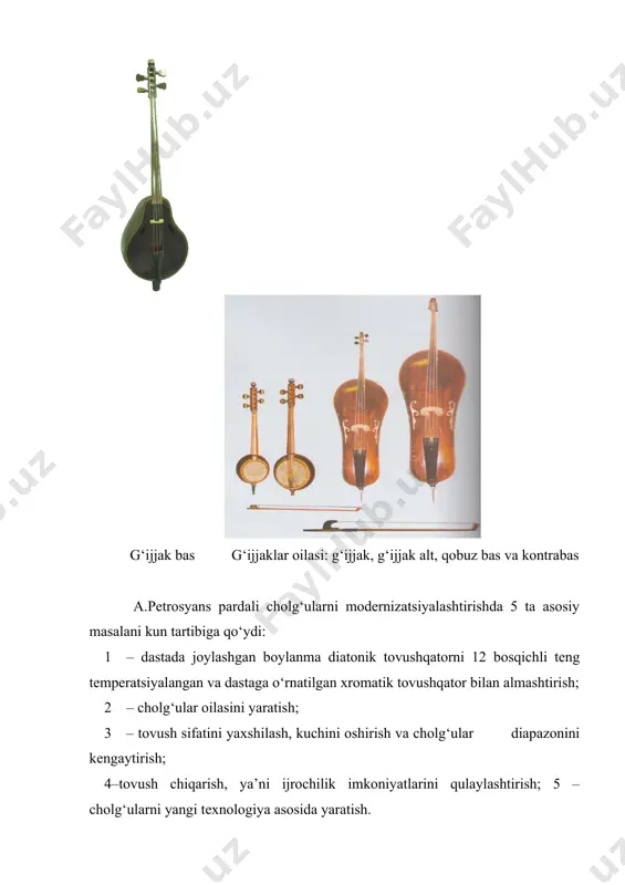 changchilar jamoasi ustida ilmiyijodiy izlanishlar olib borilmoqda, jamoa ijrochiligi yangi ko‘rinishda yana amaliyotga kirib keladi, albatta. 1996-yili mahoratli pedagog, cholg‘ushunos olim, o‘zbekistonda xizmat ko‘rsatgan madaniyat xodimi, professor anvar xakimovich liviev g‘oyasi asosida laboratoriya ustalari tomonidan maktabgacha ta’lim muassasalari uchun maxsus milliy musiqiy cholg‘ular majmuasining 1-namunasi yaratildi. so‘ngra 2000-yilda ilrochilik talab darajasidan kelib chiqqan holda majmuaning 2-namunasi yaratildi. majmua: qonun, tanbur, dutor, qashqar rubobi, soz, doyra, nog‘ora, safoil va yog‘och qutichalardan iborat. majmua uchun a.liviev maxsus metodik qo‘llanma yozib, nashr ettirdilar. ushbu cholg‘ular majmuasini ilk bor toshkent shahridagi uch tepa tuman 360-sonli bolalar bog‘chasi musiqa rahbari venera ro‘zimetova amaliyotga joriy etdi. bolajonlar 3-5 yoshidan boshlab nota orqali ijro etish ko‘nikmasini egallashdi. ular hozirgi kunga qadar o‘zbekiston davlat konservatoriyasida 1996yildan boshlab har yili respublika miqyosida o‘tkaziladigan “navro‘z sadolari” nomli festivalni o‘z ijrolari bilan ochib bermoqdalar. 2015-yildan e’tiboran ushbu festival xalqaro miqyosga aylandi va 2 yilda bir marotaba o‘tkazilmoqda. ushbu majmuaning 2- va …