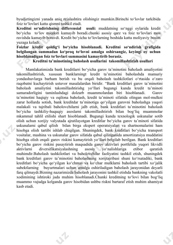 hu sababli, bunda kredit olish uchun sizning to‘lov qobiliyatingiz qarz oluvchiga qaraganda bir oz yuqori bo‘lishi kerak. ammo natijada bunday qarz oluvchi ikkinchisidan kamroq pul to‘laydi. deyarli har bir kreditni muddatidan oldin to‘lashga ruxsat beriladi. annuitet kreditlari ushbu qoidadan istisno emas. differensial to‘lov holatida hisob-kitob nisbatan tushunarli, yani asosiy qarz muddatidan oldin qaytarib berilsa, asosiy qarz kamayganligi sababli foizlar bo‘yicha to‘lovlar miqdori ham kamayadi. muddatidan oldin to‘lash uchun annuitet to‘lovini hisoblash differensial to‘lovdan bir oz farq qiladi. kreditni muddatidan oldin yopish maqsadida mablag‘ qoldig‘ini aniqlash uchun siz qarzning asosiy miqdoridan qilingan barcha to‘lovlarni olib tashlashingiz kerak bo‘ladi. ammo annuitet to‘lov bo‘yicha hisob-kitoblarni banklar veb-saytidagi kredit kal’kulatoridan foydalanish orqali yoki bevosita bank bilan bog‘lanib amalga oshirish ancha foydalidir.muddatdan oldin to‘lash, ayniqsa, vnnuitet to‘lovda bank uchun hus qanday foyda bermaydi, ammo banklar mijozlarni jalb qilishdan manfaatdor bo‘lganligi sababli, kreditning miqdori va xususiyatlaridan qatiy nazar, muddatidan oldin to‘lashga cheklov o‘rnatmaydi.bank mijozning xohishiga ko‘ra …