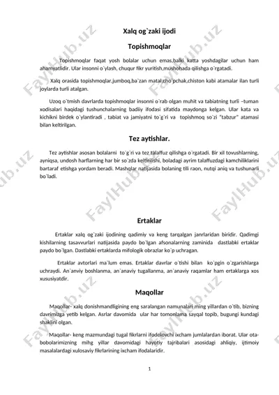 xalq og`zaki ijodi — DOCX