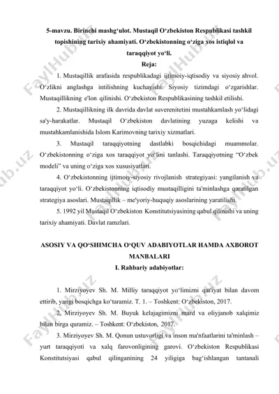 mustaqil o‘zbekiston respublikasi tashkil topishining tarixiy ahamiyati — DOCX