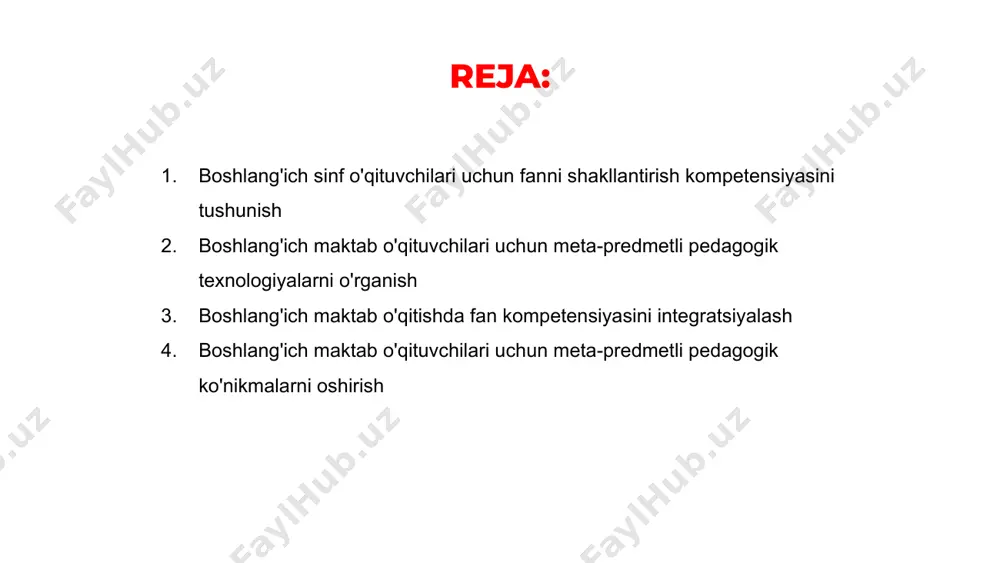 n beradi va ularni o'qituvchilar strategiyalariga kiritish imkonini beradi. boshlang'ich maktab o'qitishda fan kompetensiyasini integratsiyalash boshlang'ich sinf o'qituvchilari uchun fan va meta-predmetli pedagogik texnologiyalarni shakllantirish kompetensiyasi o'qitishda fan kompetensiyasini integratsiyalashda muhim ahamiyatga ega. u o‘qituvchilarga o‘quvchilarni ilmiy izlanish va tanqidiy fikrlashga jalb qilish uchun samarali strategiyalarni yaratishga yordam beradi. 01 02 03 ushbu kompetentsiyani rivojlantirish orqali o'qituvchilar amaliy tajribalar, real dunyo ilovalari va hamkorlikdagi loyihalarni o'z ichiga olgan innovatsion dars rejalarini ishlab chiqishlari mumkin. bunday yondashuv nafaqat o‘quvchilarning ilmiy tushunchalarni tushunishlarini kuchaytiradi, balki o‘rganishga bo‘lgan muhabbatni ham oshiradi. boshlang'ich sinf o'qituvchilarining kompetentsiyasini rivojlantirishda fanning o'rni boshlang'ich sinf o'qituvchilari uchun fan va meta-predmetli pedagogik texnologiyalarni shakllantirish kompetensiyasi juda muhimdir. bu ularga o‘z talabalariga keng ko‘lamli fanlarni samarali o‘rgatish imkonini beradi. boshlang'ich sinf o'qituvchilarida kompetentsiyani rivojlantirishda fan muhim rol o'ynaydi. bu ularga samarali o'qitish va o'rganish uchun zarur bo'lgan tamoyillar, usullar va amaliyotlarni tushunishga yordam beradi. boshlang‘ich sinf o‘qituvchilari fanni o‘qitish amaliyotiga …