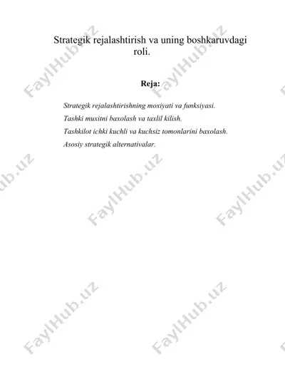 strategik rejalashtirish va uning boshkaruvdagi roli. — DOC
