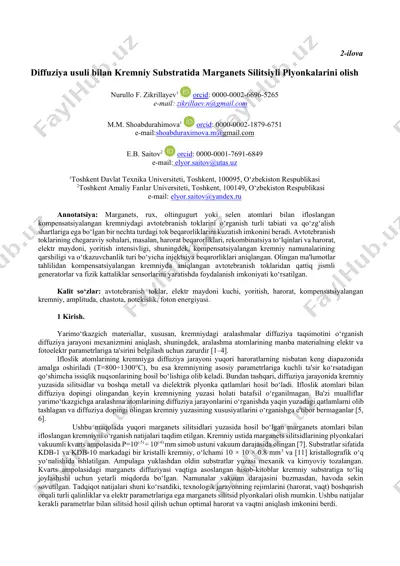 marganets silitsid plyonkalarini diffuziya usuli bilan olish va tekshirish — DOCX