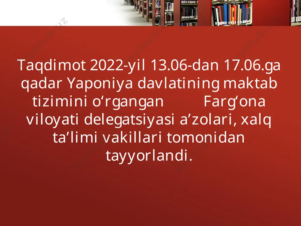 ori maktablarda darsning davomiyligi 50 daqiqani tashkil etadi. darslar orasida 5-10 daqiqali tanaffuslar mavjud, to‘rtinchi soatdan keyin (tahminan 12-30 larda) tushlik uchun tanaffus tashkil etiladi – davomiyligi 60 daqiqa. barcha maktab bosqichlarida (boshlang‘ich, o‘rta va yuqori maktab) o‘quvchilar va o‘qituvchilar shippakda yuradilar. maktab binosiga shippaksiz kirish hamma uchun qat’iyan man etiladi. boshlang‘ich maktabda yagona forma belgilanmagan. o‘rta maktabda fanlarni turli o‘qituvchilar o‘qitadilar. fizika, kimyo, biologiya va geografiya fanlari bir majmuaga birlashtirilib, bir o‘qituvchi tomonidan o‘qitiladi. yuqori maktabda barcha fanlar turli o‘qituvchilar tomonidan o‘qitiladi. boshlang‘ich maktabida barcha fanlarni bitta o‘qituvchi o‘tadi. boshlang‘ich maktabdan boshlab barcha maktablarda o‘quvchilar binolarini, jumladan, koridorlar, sport zallar va hatto hojatxonalarni mustaqil ravishda tozalaydilar. maktablarda farrosh shtati yo‘q. shuningdek, boshlang‘ich maktabning birinchi sinfidan boshlab o‘quvchilar tushlik vaqtida navbatchilik qiladilar. navbatchi o‘quvchilar o‘z sinfdoshlari uchun tushliklarni olib keladilar. maktablarda oshxonalar mavjud emas. bolalar uchun issiq tushlikni maxsus sterillangan xonada tayyorlab, shu yerning o‘zida individual qutilarga joylaydilar. ushbu qutularni …