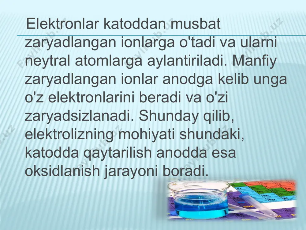 lanis cl e cl аnоdda h qaytqrilis h e h кatodda 0 2 0 2 _ 2 2 : 2 2 : ® - ® + - - + 0 me ne me n ® + - + - + ® + oh h e o h 2 2 2 2 2 2 2 2 2 2 2 br e br j e j ® - ® - - - + + ­ ® - h o e o h 4 4 2 2 2 /docprops/thumbnail.jpeg