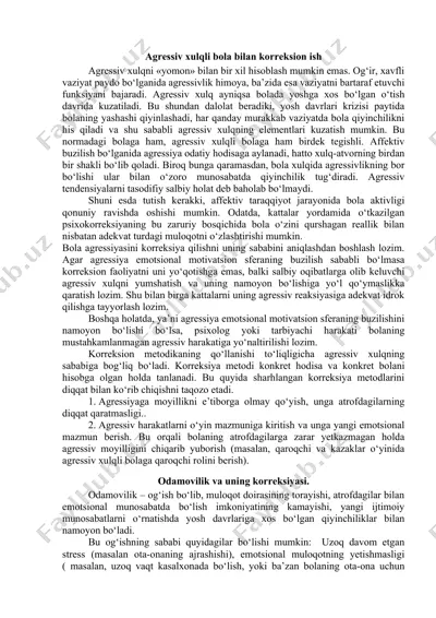 agressiv xulqli bola bilan korreksion ish — DOC