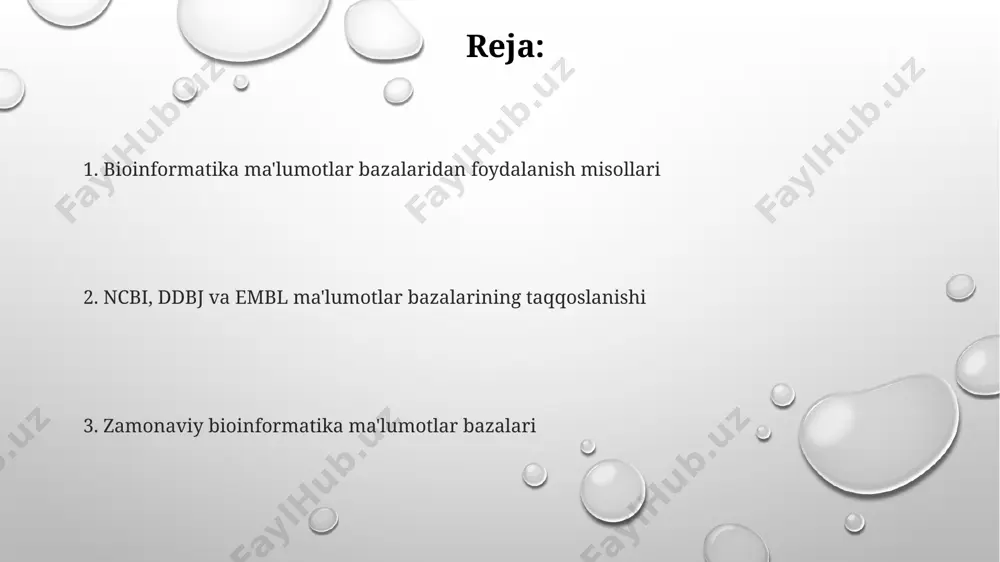 umladan fasta, genbank va embl formatlarida 100,000 dan ortiq sekanslarni tezda qidirish va olish mumkin. embl-da saqlangan ma'lumotlar prokaryot va eukaryot organizmlar, viruslar va boshqa genetik materiallarni o'z ichiga olgan holda, 60 dan ortiq turli taksonomiya guruhlarini qamrab oladi. ddbj ma'lumotlar bazalarining turlari ddbj, genom, transkriptom va proteom kabi turli xil "omik" ma'lumotlar to'plamlarini o'z ichiga olgan, keng qamrovli va ixtisoslashgan ma'lumotlar bazalarini taklif qiladi. ddbj, 100 dan ortiq turli xil biomolekulalar to'plamini, jumladan, nuklein kislotalar va oqsillar ketma-ketligini o'z ichiga olgan keng ko'lamli ma'lumotlar bazalarini taqdim etadi. ddbj'ning asosiy ma'lumotlar bazalaridan biri bo'lgan dna ma'lumotlar bazasi, 2023 yil holatiga ko'ra, millionlab ketma-ketlik yozuvlarini saqlaydi va muntazam ravishda yangilanib turadi. genbank ma'lumotlar bazasi genbank ma'lumotlar bazasi 200 million dan ortiq nukleotid ketma-ketliklarini, shu jumladan dnk, rnk va oqsil ketma-ketliklarini o'z ichiga oladi va muntazam ravishda yangilanib turadi. ushbu ma'lumotlar bazasi 100 000 dan ortiq turdagi organizmlarga oid genetik ma'lumotlarni saqlaydi …