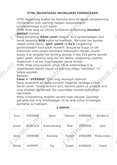 html hujjatdagi matnlarni formatlash — DOC