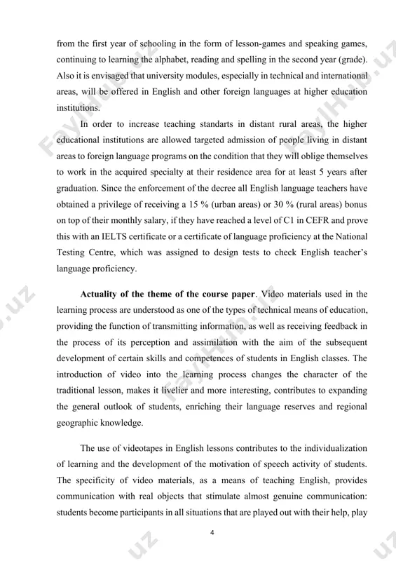 ther improvement. it is necessary to strive to ensure that students receive satisfaction from the film precisely through an understanding of the language, and not only through an interesting and entertaining plot. it should be noted that the video is not only a source of information. the use of a video film contributes to the development of various aspects of students' mental activity, and above all, attention and memory. during viewing in the classroom, there is an atmosphere of joint cognitive activity. under these conditions, even an inattentive student becomes attentive, because students need to make some efforts to understand the content of the film. so involuntary attention turns into voluntary, and the intensity of attention influences the process of memorization. the use of various channels of information (auditory and visual channels, motor perception) has a positive effect on the strength of capturing regional geographic and linguistic material. the actuality …