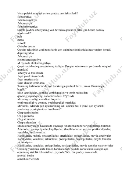vena pulsini aniqlash uchun qanday usul ishlatiladi? — DOCX