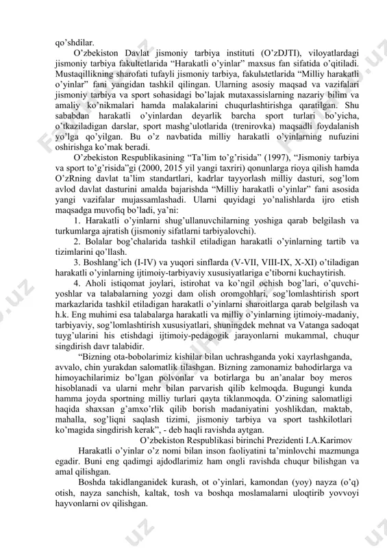 enko (1889) kabilarning xizmati kattadir. xx asr boshlarida arxeologik va tarix sohasidagi olimlar v.bartolьd, a.vinogradov, s.p.tolstov, a.shishkin hamda o’zbekiston arxeologi ya.g’ulomov kabilar harakatli o’yinlarga katta e’tibor berishgan. in recent years we have seen a great advancement in computer graphics imagery. xalqning haqiqiy vazifalari ta’lim jarayonidagi muammolarni bartaraf etuvchi vatanga fidoyi insonlar qilib tarbiyalashdir. virtual munosabatlar orqali insonlarni xulqini tarbiyalashda qiyinchiliklar bo'lishi mumkin. bu biz insonlar bir qator bir-biri bilan muloqotda bo'lgan vaziyatda, ayniqsa, muhimdir. biz so'nggi yillarda sohada katta taraqqiyot ko'rdik, va biz asta-sekin yana odamlar o'yinlarni virtual real vaqtda ilovalar, kiritilgan. ushbu maqolada, biz xususan, belgi, piyoda xarakat bilan band, multi-agent tutish modellashtirish haqida o'ylash va yo zarracha asoslangan yoki qoidalarda ishlatiladigan eng mashhur yondashuvlarning ko'p to'g'ri qo’llay olish uchun murakkab qoidalar talab etilgan. o'tgan bir necha yil davomida biz ham ba'zi ma'lumotlarning yuritmali usullarini adabiyotlarda ko'rdik.. e’tirof etish lozimki, sobiq sovetlar hokimiyati yillarida (1917-1991) harakatli o’yinlar bo’yicha bir …
