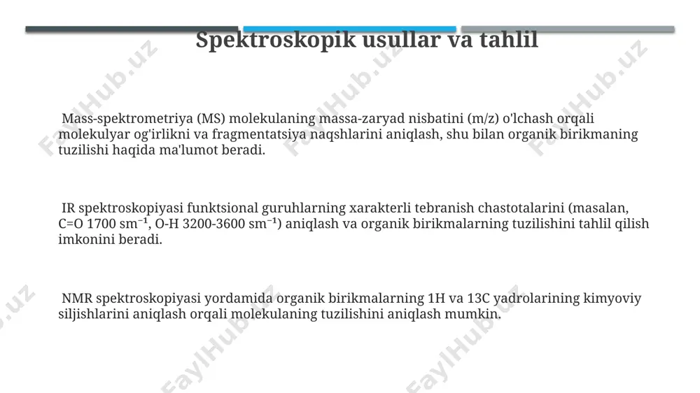 il almashinuv reaksiyalarida asosiy reaktiv hisoblanadi, ularning reaksiya tezligi substratning tuzilishiga bog‘liq. asosiy tushunchalar va terminlar organik molekulalarning strukturaviy xususiyatlari, jumladan, 3 ta o'rinbosarlarning o'zaro ta'siri va izomerlarning mavjudligi, reaktsiyaning yo'nalishini va natijasini belgilaydi. selektivlik va samaradorlik koʻrsatkichlari (masalan, hosil boʻlish darajasi 80% dan yuqori) organik sintezning muvaffaqiyatini aniqlaydigan muhim omillar hisoblanadi. reaksiyalar sharoitlarini tanlash bu ko'rsatkichlarni oshirishga yordam beradi. organik sintezda 20 dan ortiq turli reaksiyalar mavjud boʻlib, ularning har biri maʼlum bir funksiya guruhlari va reaksiya mexanizmlarini oʻz ichiga oladi, masalan, sn1, sn2, e1 va e2 reaksiyalari. organik sintezning amaliy qo‘llanilishi organik sintez yordamida 1000 dan ortiq dorilar, jumladan, antibiotiklar, ogʻriq qoldiruvchi va saraton kasalliklarini davolashda ishlatiladigan preparatlar ishlab chiqariladi. organik sintez texnologiyalari yordamida 90% dan ortiq qishloq xoʻjaligi mahsulotlarini himoya qilish uchun ishlatiladigan pestitsidlar va gerbitsidlar ishlab chiqariladi. organik sintez sanoatda 30000 dan ortiq turli xil kimyoviy birikmalarni, shu jumladan, polimerlar, boʻyoqlar va plastmassalarni sintez qilishda muhim …