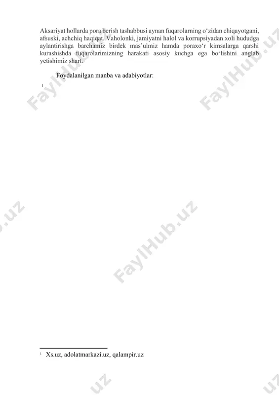 uqaro u. nurullayevni tanishlari orqali o‘zbekiston milliy universitetiga o‘qishga kiritib qo‘yish evaziga 8 ming aqsh dollarini olgan vaqtida qo‘lga olindi. e’tibor bersak, yuqoridagi holatlarning 3 tasida universitetdagi poraxo‘ru firibgarlar 8 ming aqsh dollarini olayotgan vaqtda qo‘lga tushyapti. xuddi savdo do‘konidagi ma’lum bir mahsulotning narxi belgilab qo‘yilganidek. bu oliy dargohlarda ta’limning narxi 8 ming aqsh dollarimi? yoki u yerdagi ayrim nopok kishilar vijdoni bahosimi bu?! qoraqalpog‘istonda ham oliy ta’limdagi yana bir firibgar mulozim faoliyatiga chek qo‘yildi. tezkor tadbirda berdaq nomidagi qoraqalpoq davlat universiteti o‘zbek filologiyasi fakultetining dekani x. abdullayev fuqaro nurimbetovani universitetning turkman tili va adabiyoti mutaxassisligi bo‘yicha o‘tkaziladigan ijodiy imtihonlardan yuqori baho qo‘yib, shu orqali o‘qishga kiritib qo‘yishni va’da qiladi hamda buning evaziga 4500 aqsh dollari so‘raydi. poraning bir qismini, ya’ni 200 aqsh dollarini olayotgan bu mansabdor jinoyat ustida ushlandi. — departament organlari tomonidan 2018 yilning birinchi yarmida ta’lim tizimi bilan bog‘liq korrupsiya, firibgarlik, mansab vakolatini suiiste’mol qilish kabi holatlar …