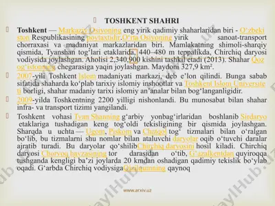 toshkent shahri — PPTX