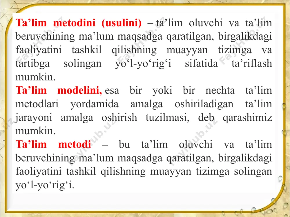 ydir darajada bilimga ega bo‘lsalar bu uslubdan foydalanish maqsadga muvofiq hisoblanadi. hatto mavzu haqida tasavvurga ega bo‘lmagan holda, yoki mashg‘ulotlar avvalida o‘rganilgan bilimni takrorlash uchun ham foydalanishlari mumkin. yangilik kashf etish orqali o‘rganish usuli bu yondoshuv o‘quvchilarning egallagan nazariy bilimlarini tadbiq etish bilan bir qatorda ularning o‘z-o‘zlarini rag‘batlantirish orqali bilim va ko‘nikmalar to‘plashlariga sharoit yaratadi. asosiy tamoyillari quyidagicha: o‘rganishdan maqsadni avvaldan aniqlab olish talab qilinadi. o‘rganish jarayoni ma’lum bir topshiriqqa yo‘naltirilgan bo‘lishi kerak. topshiriq quyidagilarni ta’minlaydi: tayanch ma’lumot olish uchun asos o‘quvchi uchun notanish bo‘lgan ma’lumotga chuqur kirib borishiga undaydigan so‘rovga e’tibor berish oldindan aniqlangan va sog‘lom tarzdagi o‘rganishga asoslangan natijalar. muvaffaqiyat – faoliyat-yutuq motivatsiyasiga asoslangan. guruhdagi hamkorlik: fikr va faoliyatni rag‘batlantiradi mushohadaga chorlaydi guruh ichida ikki tomonlama fikr-mulohazalar bilan ta’minlaydi. shaxs yoki guruhning ehtiyojidan kelib chiqqan holda o‘qituvchining qo‘shajak hissasiga ajratilgan vaqt chegaralangan. o‘qituvchi asosan o‘qish jarayonini yengillashtiruvchi va ikki tomonlama fikr-mulohazalar bilan ta’minlovchi shaxs vazifasini o‘taydi. kamdan-kam hollarda …