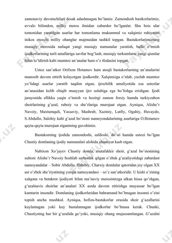 lari asosida yaratgan mumtoz ashulalar to’plamidir. shu bilan birga kitobxon, ijodkorning hayoti, ijodi, faoliyati, ustozlari va shogirdlari haqida bayon etilgan ma’lumotlar bilan tanishishlari mumkin. to’plam o’ziga xos ikki qismdan iborat bo’lib, birinchi qismida, bastakorning hayoti va ko’p yillik samarali ijodi, zamonamizning ustoz san’atkorlari bilan hamkorligi bayon etilgan. shu davrda yuzaga kelgan vohalar aro madaniy aloqalar, ularga xos muayyan janrlarning keng ommalashuvi xususida ham ayrim ma’lumotlardan san’atsevarlar bahramand bo’lishlari mumkin. qolaversa, bastakorning o’zbekiston davlat radiosi “oltin fondi”ga turli hofizlar ijrosida yozilgan asarlarning ro’yxati keltirilgan. shu bilan birga bastakor ijodining ilk nota namunalari o’z ifodasini topgan. o’ylaymizki, bu kelajakdagi katta-katta ishlar uchun debocha bo’lib qoladi. chunki, undagi 16 musiqiy namuna, mumtoz ashula ijodiyotimizning yorqin namunalari sifatida zamonaviy ijrochilik amaliyotida tanilgan. o’rta va oliy o’quv tizimlarida, an’anaviy xonandalar va hofizlik amaliyotini o’zlashtirayotgan san’atkorlar uchun qo’llanma sifatida xizmat qilishi mumkin. hoji abdulaziz 1852 yilda samarqand shahrida tug’ildi, uning otasi abdurasul juda yoshligida o’z ukasi …