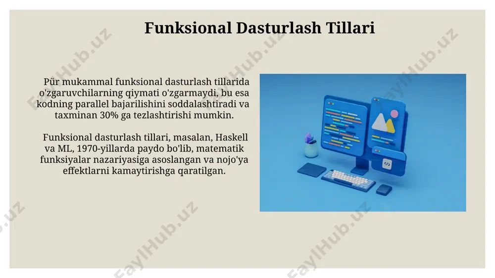 o'zgaruvchilarning turi bajarilish vaqtida aniqlanadi, bu esa kod yozishni tezlashtiradi, lekin 1000 qatorlik kodda kutilmagan xatolarga olib kelishi mumkin, ayniqsa, katta loyihalarda. web dasturlash веб дастурлашда javascript, python ва php каби 3 тадан ортиқ тиллар кенг қўлланилади, буларнинг ҳар бири ўзига хос хусусиятларга ва кучли ва кучсиз томонларга эга бўлиб, дунёнинг ҳар қайси бурчагидаги 100000 дан ортиқ компаниялар томонидан фаол ишлатилади. веб-иловалар яратишда фойдаланиладиган фреймворклар ва кутубхоналар сони 2023 йил ҳолатига кўра минглабга етди, булар react, angular, vue.js каби технологияларни ўз ичига олади ва тошкент каби йирик шаҳарлардаги дастурчилар томонидан кенг қўлланилади. skriptlash tillari skriptlash tillari, 2023-yil holatiga ko'ra, dunyo bo'yicha 700 dan ortiq turini o'z ichiga oladi, jumladan, python, java kabi mashhur tillar ham kiradi. o'zbekistondagi it universitetlarida skriptlash tillari bo'yicha o'rtacha 3-4 ta kurs o'qitiladi, bu yerda talabalar javascript, php va boshqa tillarni o'rganadilar. ma'lumotlar bazasi bilan o'zaro ta'sir zamonaviy dasturlash tillarining koʻpchiligi, masalan, python yoki java kabi …