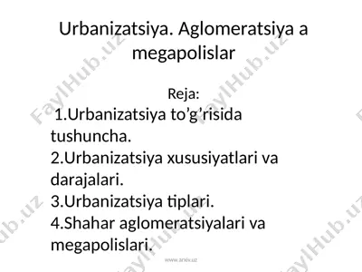 urbanizatsiya. aglomeratsiya va megapolislar — PPTX