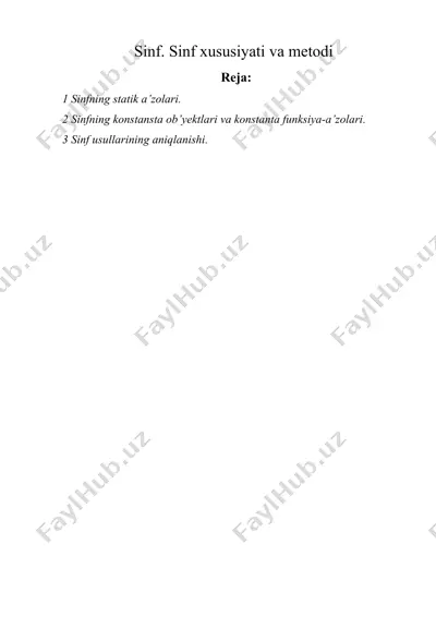 sinf. sinf xususiyati va metodi — DOCX
