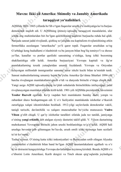 ikki xil amerika: shimoliy va janubiy amerikada taraqqiyot yoʻnalishlari — DOCX