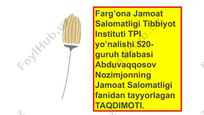 statsionar muassasalarining ish faoliyatini tashkil qilish — PPTX