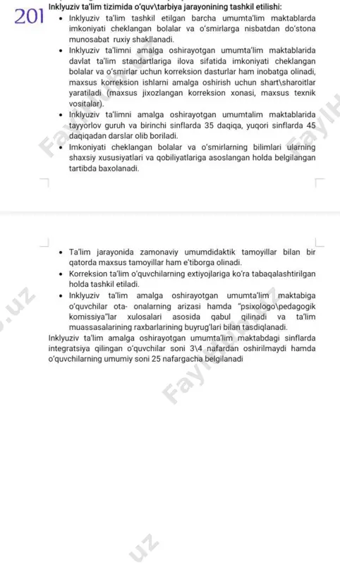 bolalarga ko‘mak berishning samarali shakl va usullari» nomli xalqaro forum o‘tkazildi. ushbu forum tavsiyanomalari asosida yunesko ishlari bo‘yicha o‘zbekiston respublikasimilliy komissiyasio‘zbekiston xalq ta’limivazirligi bilan hamkorlikda yunesko tashkilotirahnamoligida osiyo va tinch okeani mintaqasidagi madaniy markazga (tokio,yaponiya) maxsus loyiha taqdim etilgan edi.ushbu yunesko markazitomonidan «o‘zbekistonda inklyuziv ta’limni joriy etish bo‘yicha bog‘cha va o‘rta maktablarda tajribaviy guruhlar ochish» nomli loyiha qo‘llab-quvvatlandi. ushbu inklyuziv ta’lim loyihasining asosiy maqsadi nogiron bolalarda turfa xil malakalarni oshirish va ularning qobiliyatlarini barqaror rivojlantirish uchun shart-sharoit yaratishdan iborat. ta’lim tibbiy va ijtimoiy xizmatbilan birgalikda olib boriladi.ota-onalar uchun oilada va mahallada profilaktika hamda reabilitatsiya ishlari bo‘yicha o‘quv mashg‘ulotlar tashkil etiladi. ota-onalari nogiron bolalarni tarbiyalash va ularning aqliy rivojlanishlarini rag‘batlantirish asosida pedagogik usullar, ularning mustaqil bo‘lishlari uchun tengdosh sog‘lom bolalar bilan muloqoti asosida o‘qitiladilar. inklyuziv dasturlarnimuvaffaqiyatliamalga oshirishda pedagoglarning hamkorligimuhim omil bo‘lib hisoblanganligisababli, o‘tkazilgan tadqiqotlarda o‘rtamaxsus ta’lim pedagoglarining inklyuziv ta’limga munosabatlari, bu dasturlarnibajarishlaridavomidagikelib chikadigan tajriba va savollari urganildi. bu tadqiqotlar va ularning …