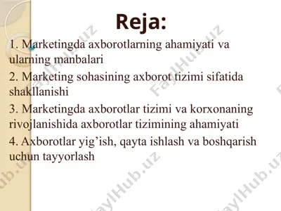 marketingda axborotlarning ahamiyati va ularning manbalari — PPTX
