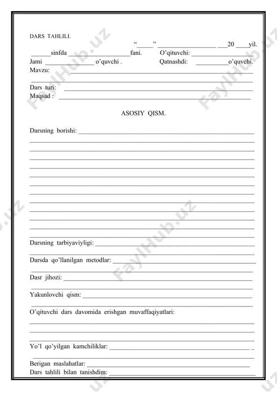 qiyatlari: _______________________________________________________________________________________________________________________________________________________________________________________________________________ yo’l qo’yilgan kamchiliklar: ___________________________________________ _ ____________________________________________________________________ berigan maslahatlar: __________________________________________________ ____________________________________________________________________ dars tahlili bilan tanishdim: _____________________________________________ dars tahlili. “_____” __________________ ___20 ____yil. ______sinfda ___________________fani. o’qituvchi: ___________________ jami _______________ o’quvchi . qatnashdi: __________o’quvchi. mavzu: ________________________________________________________ ____________________________________________________________________ dars turi: __________________________________________________________ maqsad : ___________________________________________________________ asosiy qism. darsning borishi: ______________________________________________________ ____________________________________________________________________________________________________________________________________________________________________________________________________________________________________________________________________________________________________________________________________________________________________________________________________________________________________________________________________________________________________________________________________________________________________________________________________________________________________________________________________________________________________________________________________________________________________________________________________________________________________________________________ darsning tarbiyaviyligi: ___________________